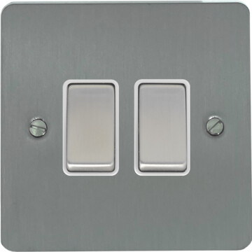 flat brushed steel light switch (2 gang/white insert/satin chrome switches) front fc20825