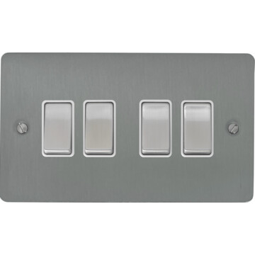 flat brushed steel light switch (4 gang/white insert/satin chrome switches) front fc20825