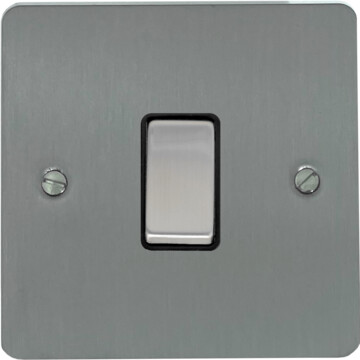 flat brushed steel light switch (1 gang/black insert/satin chrome switch) front fc20825