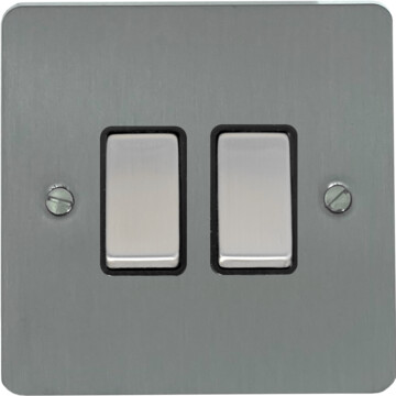 flat brushed steel light switch (2 gang/black insert/satin chrome switches) front fc20825
