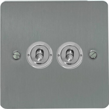 flat brushed steel toggle switch (2 gang) front fc20825