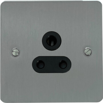 flat brushed steel 5a 3 pin socket (black insert) front fc20825