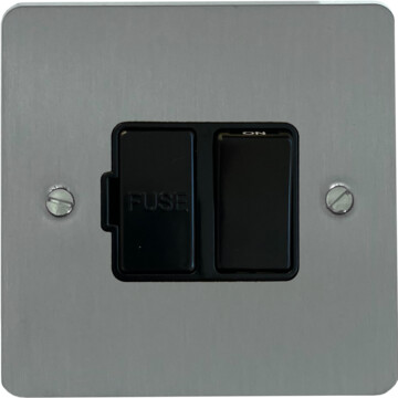 flat brushed steel switched fused spur (black switch) front fc20825