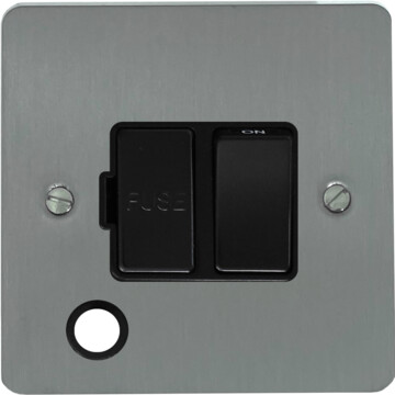 flat brushed steel switched fused spur with flex outlet (black switch) front fc20825