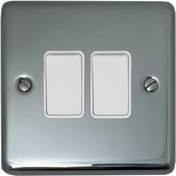 polished steel light switch (2 gang/white switches) front fc20825