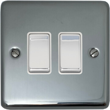 polished steel light switch (2 gang/white insert/chrome switch) front fc20825