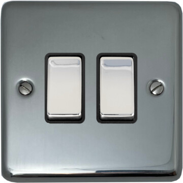 polished steel light switch (2 gang/black insert/chrome switches) front fc20825
