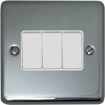 polished steel light switch (3 gang/white switches) front fc20825