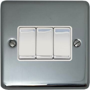 polished steel light switch (3 gang/white insert/chrome switches) front fc20825