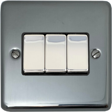 polished steel light switch (3 gang/black insert/chrome switches) front fc20825