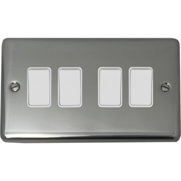 polished steel light switch (4 gang/white switches) front fc20825