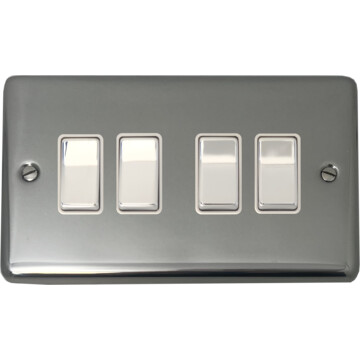 polished steel light switch (4 gang/white insert/chrome switches) front fc20825