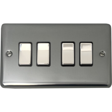 polished steel light switch (4 gang/black insert/chrome switches) front fc20825