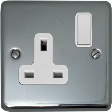 polished steel single socket (white switch) front fc20825