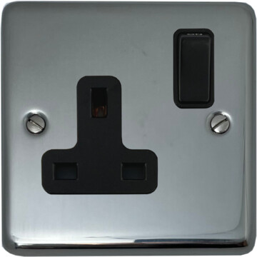 polished steel single socket (black switch) front fc20825