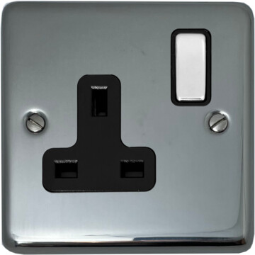 polished steel single socket (black insert/chrome switch) front fc20825