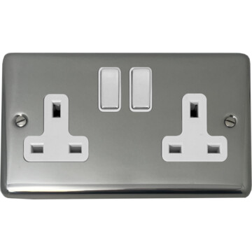 polished steel double socket (white insert/chrome switch) front fc20825