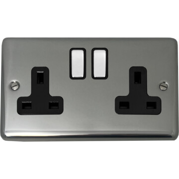 polished steel double socket (black insert/chrome switch) front fc20825