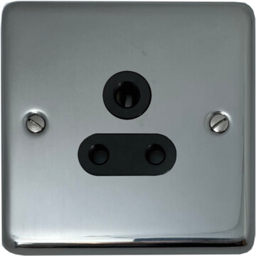 polished steel 5a 3 pin socket (black insert) front fc20825