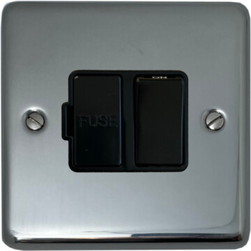 polished steel switched fused spur (black switch) front fc20825