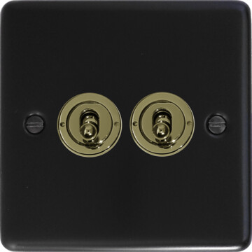 flat black toggle switch (2 gang/brass toggle) front fc20825