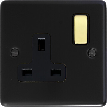 flat black single socket (polished brass switch) front fc20825