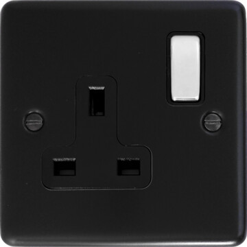 flat black single socket (polished chrome switch) front fc20825
