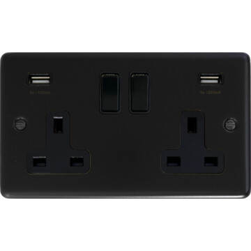 flat black double socket with usb front fc20825