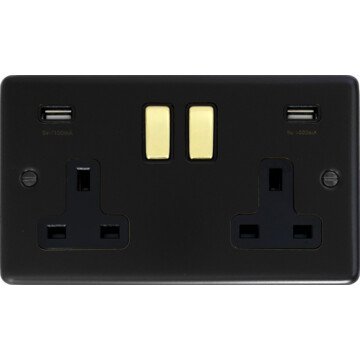 flat black double socket with usb 419133 front fc20825