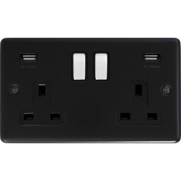 flat black double socket with usb 418888 front fc20825