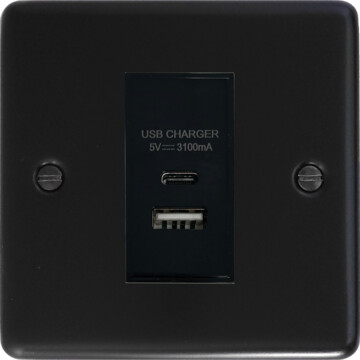 matt black usb charger (usb a and usb c) front fc20825