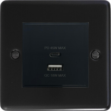 matt black antique brass usb charger (dual usb a + c quick charge) front fc20825