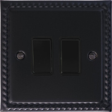 georgian black light switch (2 gang/black switches) front fc20825