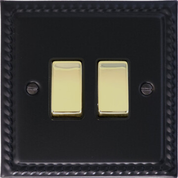 georgian black light switch (2 gang/black insert/polished brass switches) front fc20825