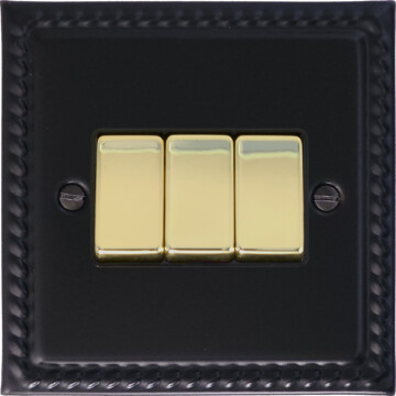 georgian black light switch (3 gang/black insert/polished brass switches) front fc20825
