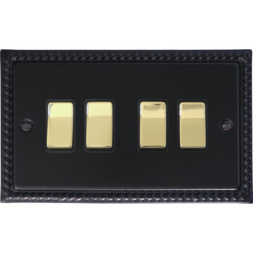 georgian black light switch (4 gang/black insert/ polished brass switches) front fc20825