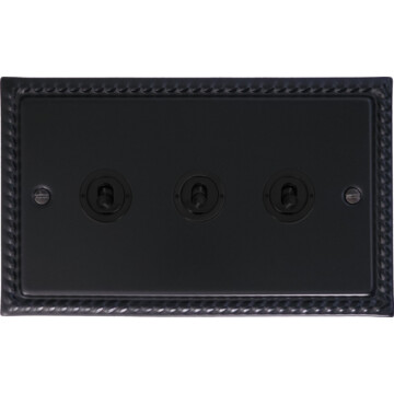 monarch black toggle switch (3 gang/matt black toggles) front fc20825