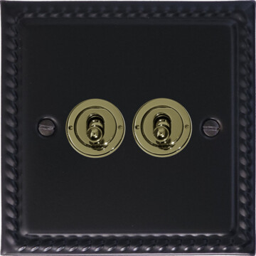 georgian black toggle switch (2 gang/polished brass switches) front fc20825