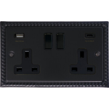 monarch double socket with usb (2 gang/usb a and usb c) front fc20825