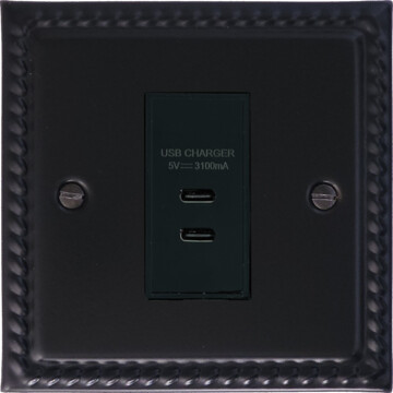georgian black usb charger (2x usb c) (black insert/1 gang) front fc20825