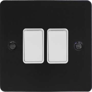 flat black light switch (2 gang/white switch) front fc20825