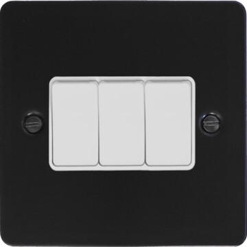 flat black light switch (3 gang/white switch) front fc20825