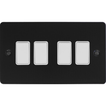flat black light switch (4 gang/white switch) front fc20825