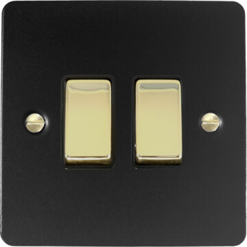 flat black light switch (2 gang/polished brass switches) front fc20825