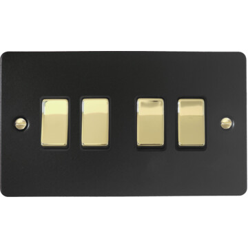 flat black light switch (4 gang/polished brass switches) front fc20825