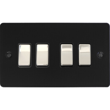 flat black light switch (4 gang/polished chrome switch) front fc20825