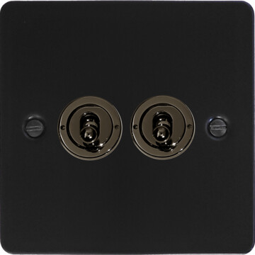 flat black toggle switch (2 gang/black nickel toggle) front fc20825