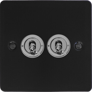 flat black toggle switch (2 gang/polished chrome toggle) front fc20825