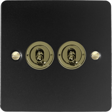 flat black toggle switch (2 gang/polished brass toggle) front fc20825