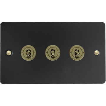 flat black toggle switch (3 gang/polished brass toggle) front fc20825